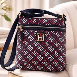 Tommy Hilfiger Geometric Navy and Red Crossbody Bag